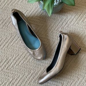 Lanvin Ballerina Talon Block Heel Pumps Gunmetal Leather 39